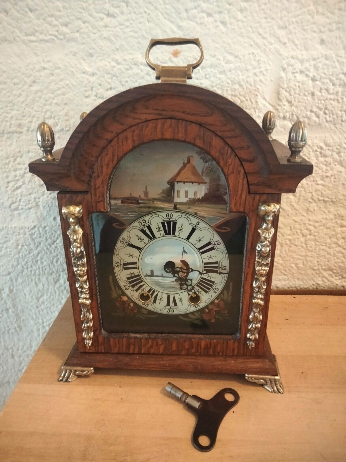 Dutch  Vintage Antique Mantel Shelf 8 day Clock Moon Phase hermle