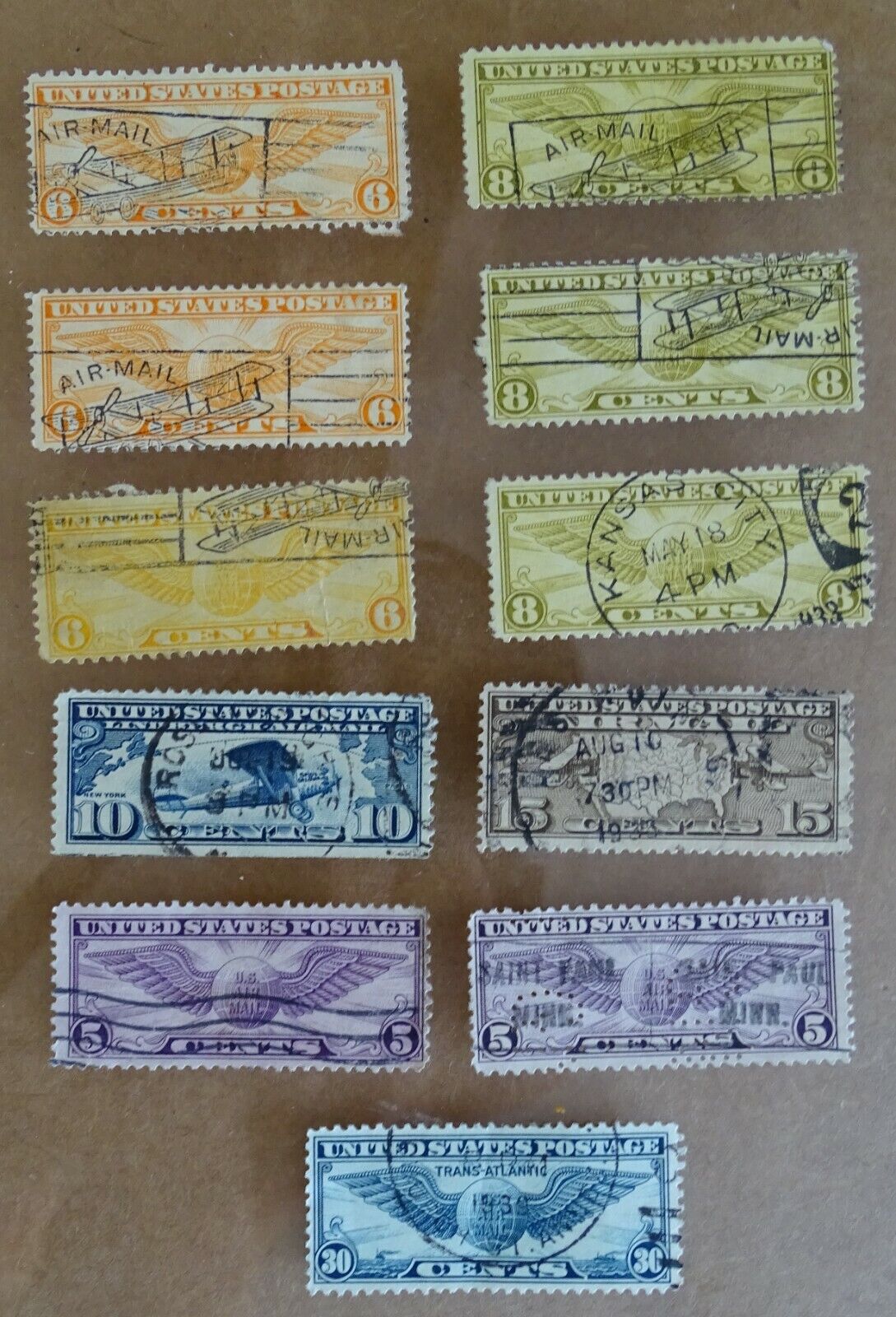 1915 American-Hawaiian Steamship Co Sticker + Various early USA Airmail Stamps