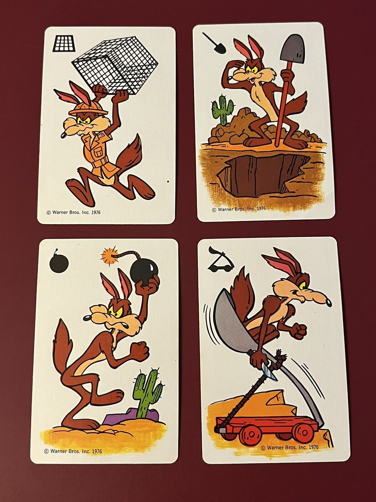 LOT OF 4 VINTAGE 1976  WARNER BROS. INC. PLAYING CARDS  WILE E. COYOTE