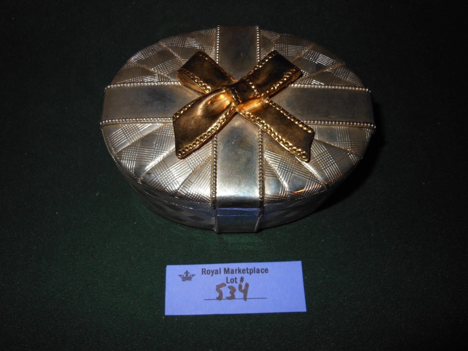 Vintage Heavy Beautiful SILVERPLATED Oval Trinket GIFT BOX Bow ON TOP