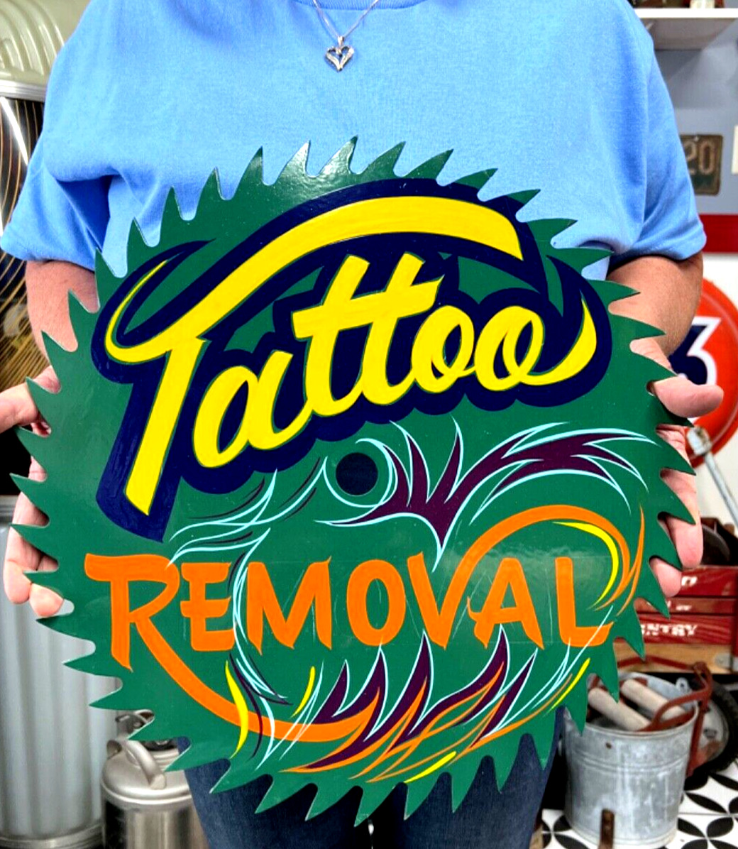 Lg TATTOO REMOVAL Hand Saw Blade SIGN Hand Painted Pinstriped ARTIST Shop Studio