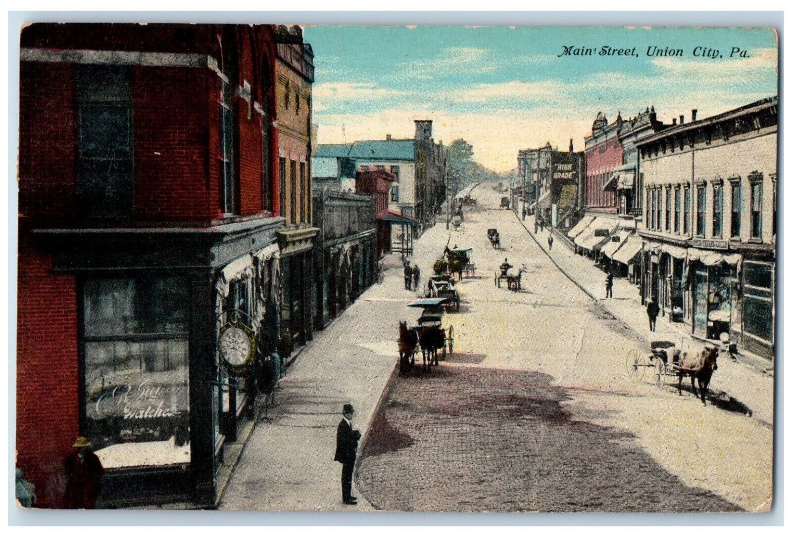 1911 Main Street Union City Exterior Building Stores Horse Pennsylvania Postcard