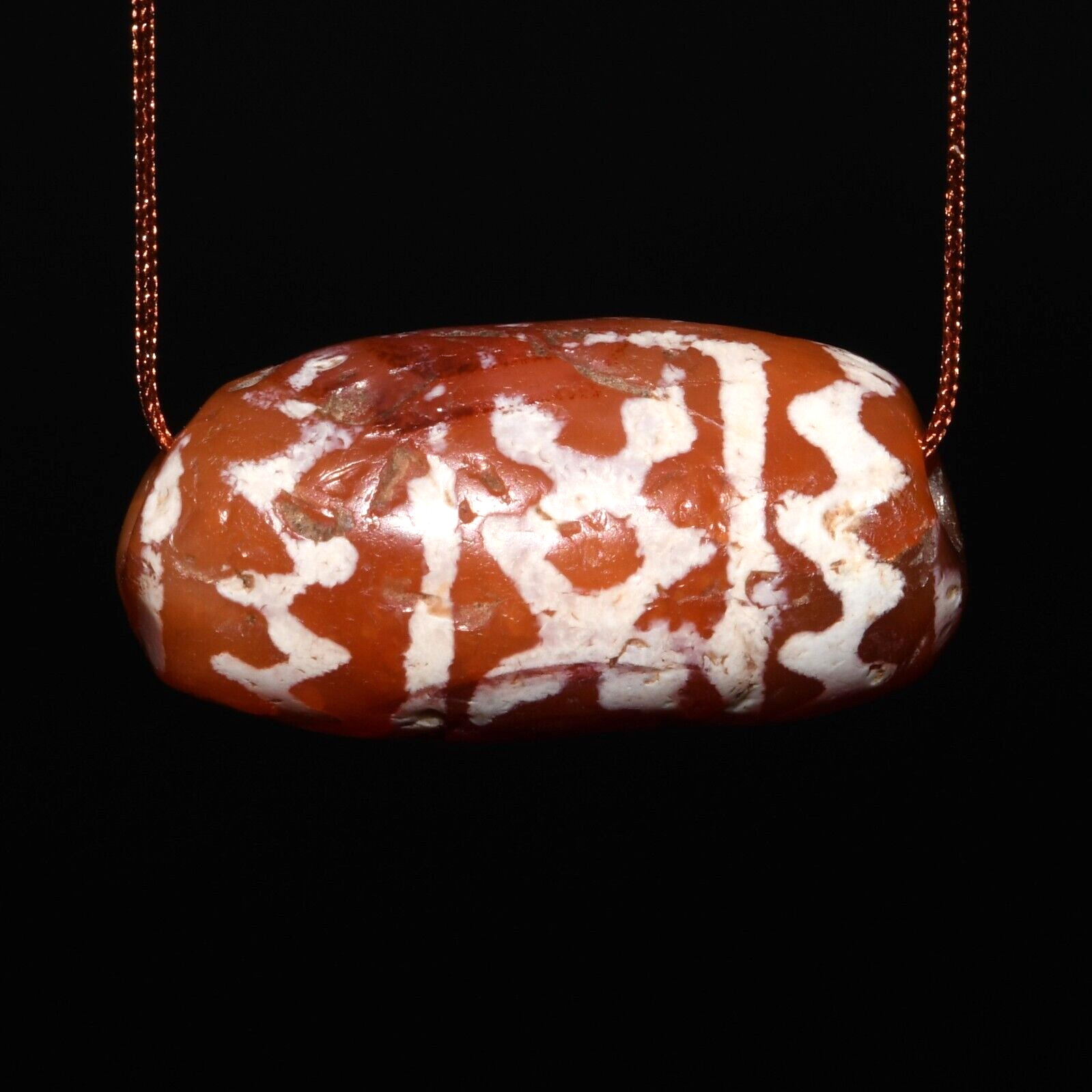 Genuine Large Ancient Etched Carnelian Bead Decorated Pattern 1000 Years Old