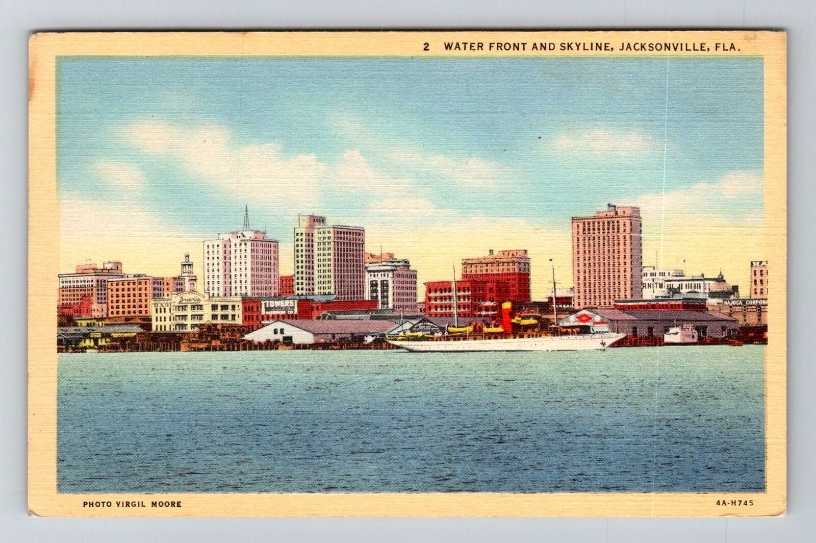 Jacksonville FL-Florida, Water Front And Skyline, Vintage Postcard