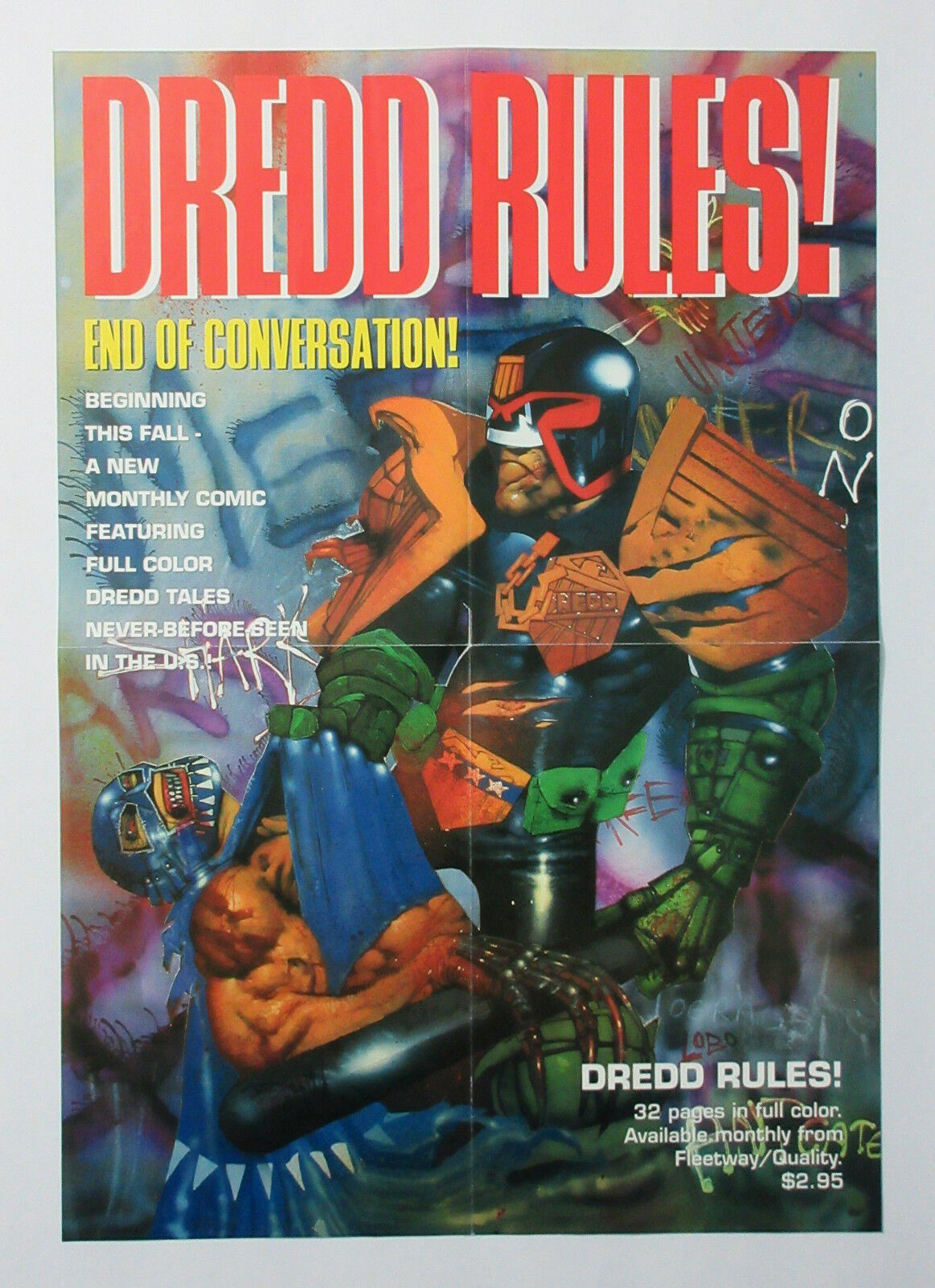 1992 Judge Dredd 20 by 13 1/2 Fleetway comic book promo poster:1990\'s/Bisley art