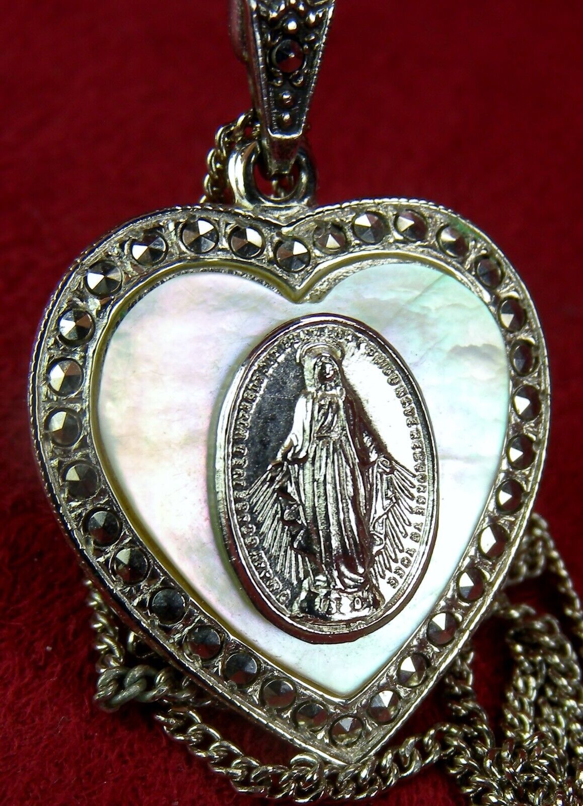 VINTAGE 1930 CATHOLIC MIRACULOUS MEDAL CENTENNIAL STERLING MOTHER OF PEARL MEDAL