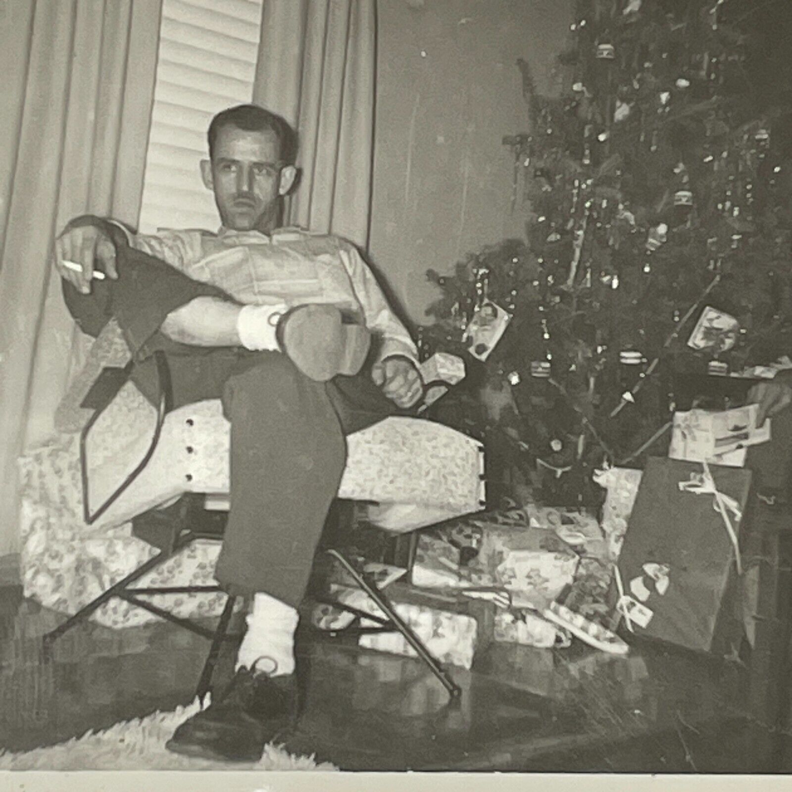 1D Photograph Handsome Man Cigarette Portrait Christmas Tree 1955