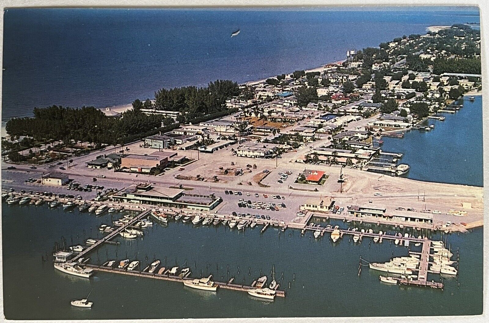Clearwater Beach Marina Aerial View Florida Vintage Chrome Postcard c1950