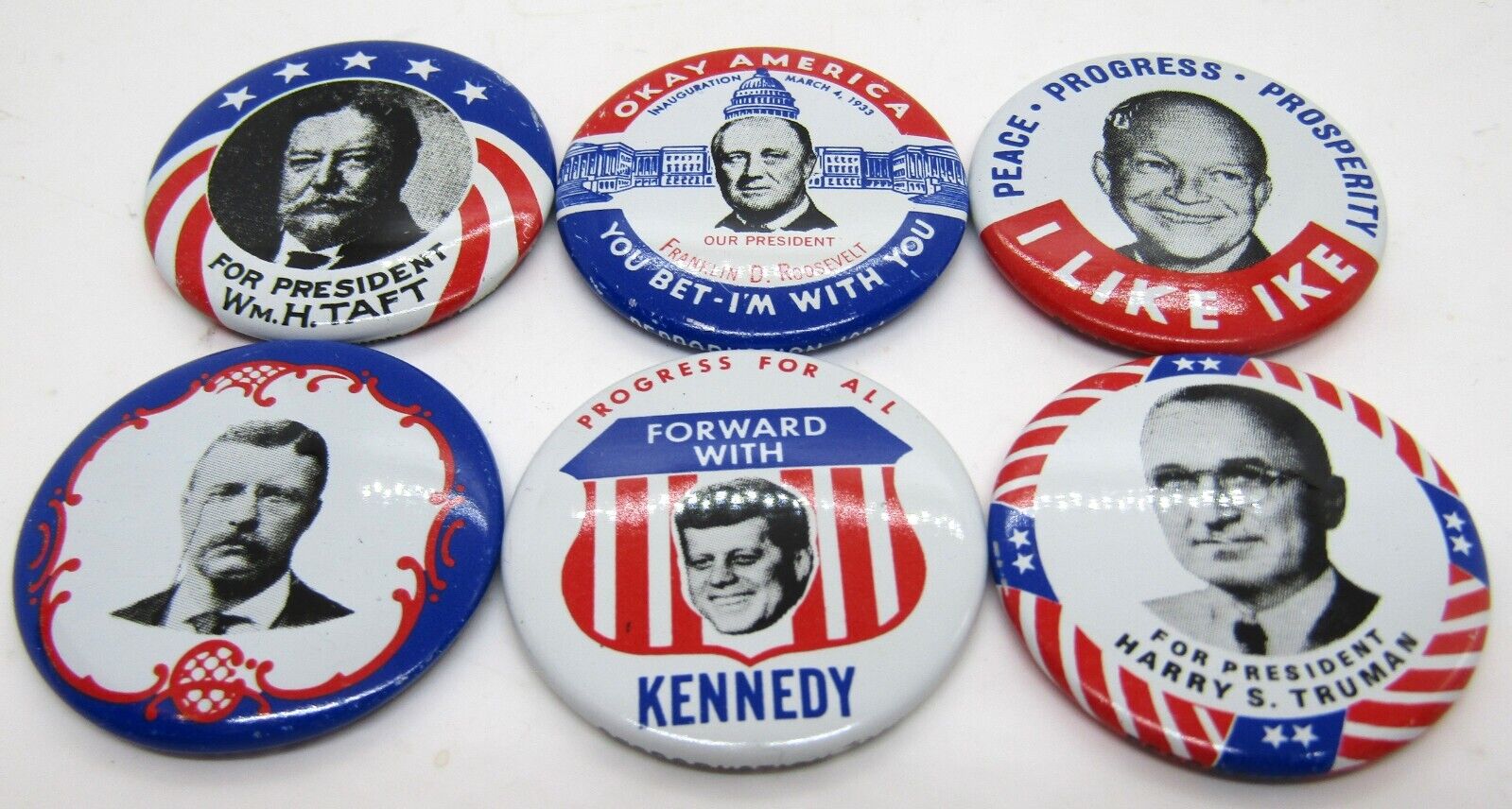 Vintage 6 Reproduction Presidential Campaign Buttons Pinbacks.