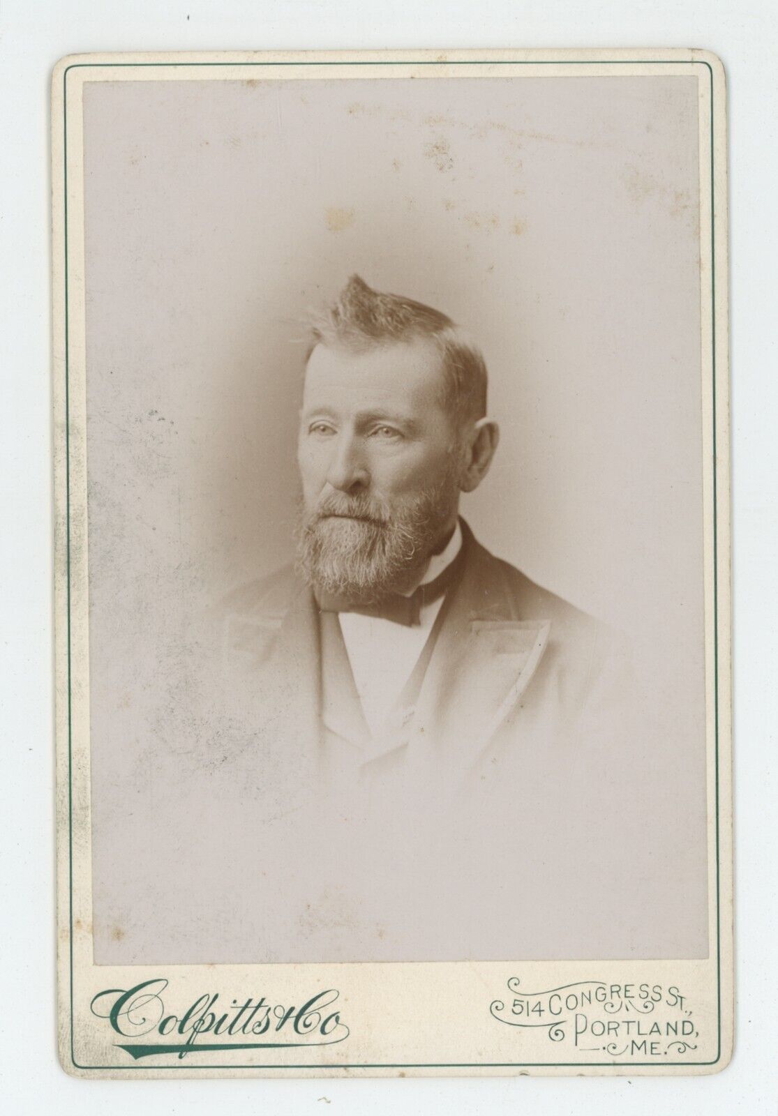 Antique c1880s ID'd Cabinet Card Bearded Man Named Richard Sylvester Portland ME