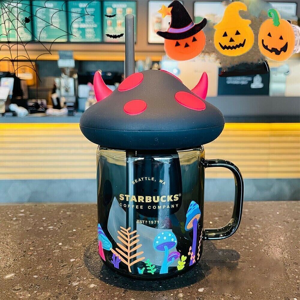 Starbucks Halloween Mushroom Shape Pixie Devil Black Glass Straw Mug Gifts