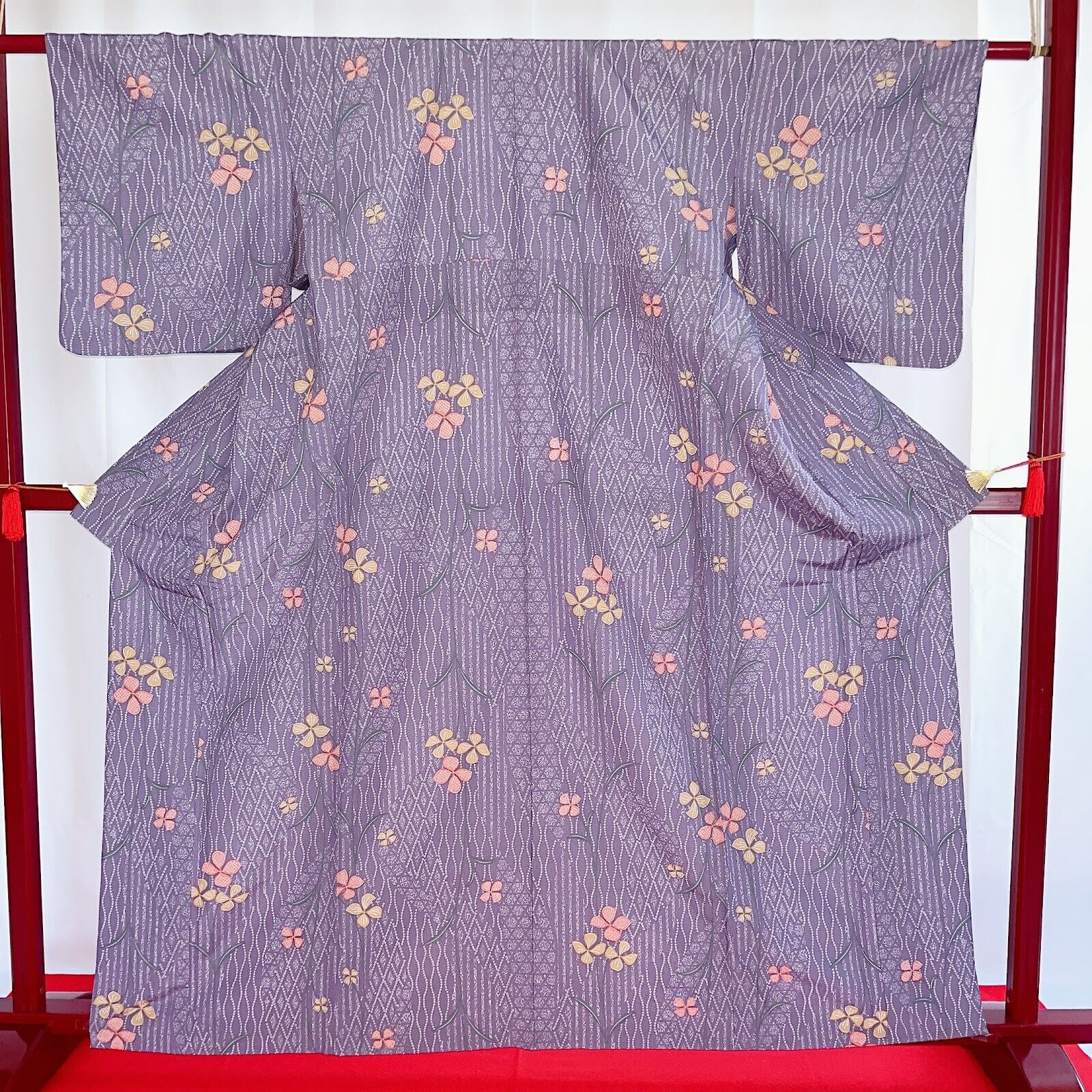 Japanese Kimono \'KOMON\' Polyester/Purple/Flower/Washable kimono/Traditional