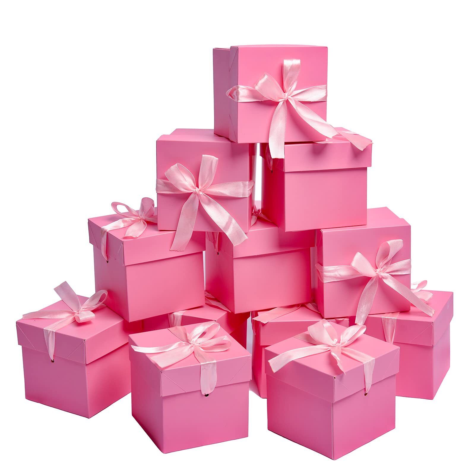 6”×6”×6”Pink Gift Boxes with Lids12 Pcs Beautiful Squared Boxes with Ribbon P...