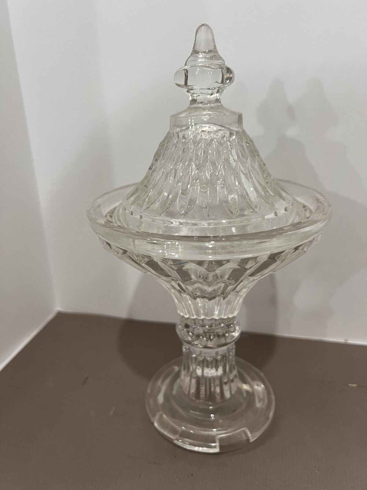 French Cut Crystal Glass Lidded Candy Footed Dish with Lid Compote Dish