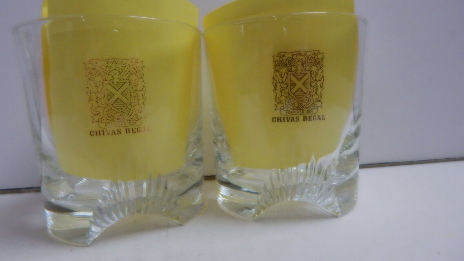 Set of 2 Chivas Regal Scotch Gold Logo Rocks Glasses Whiskey Drink Glasses