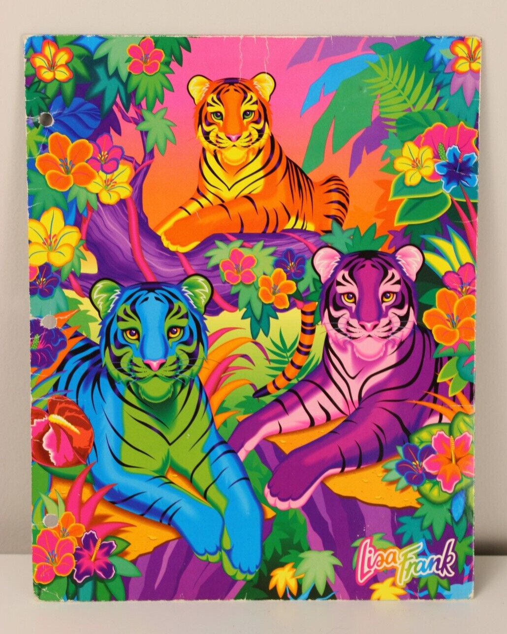 Rare Vintage Lisa Frank Aloha Folder Binder 1990s Tropical Three Rainbow Tigers 