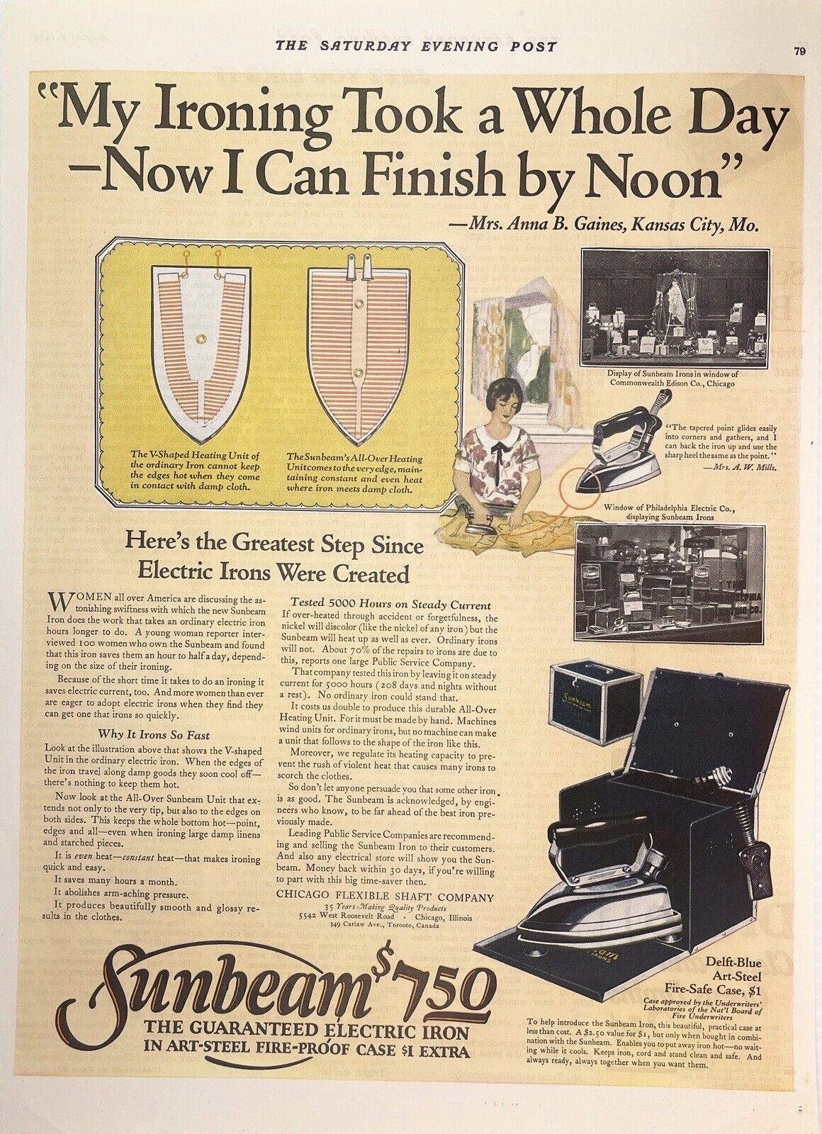 1920s~Sunbeam Electric Clothes Iron~Store Window Displays~Vintage Print Ad