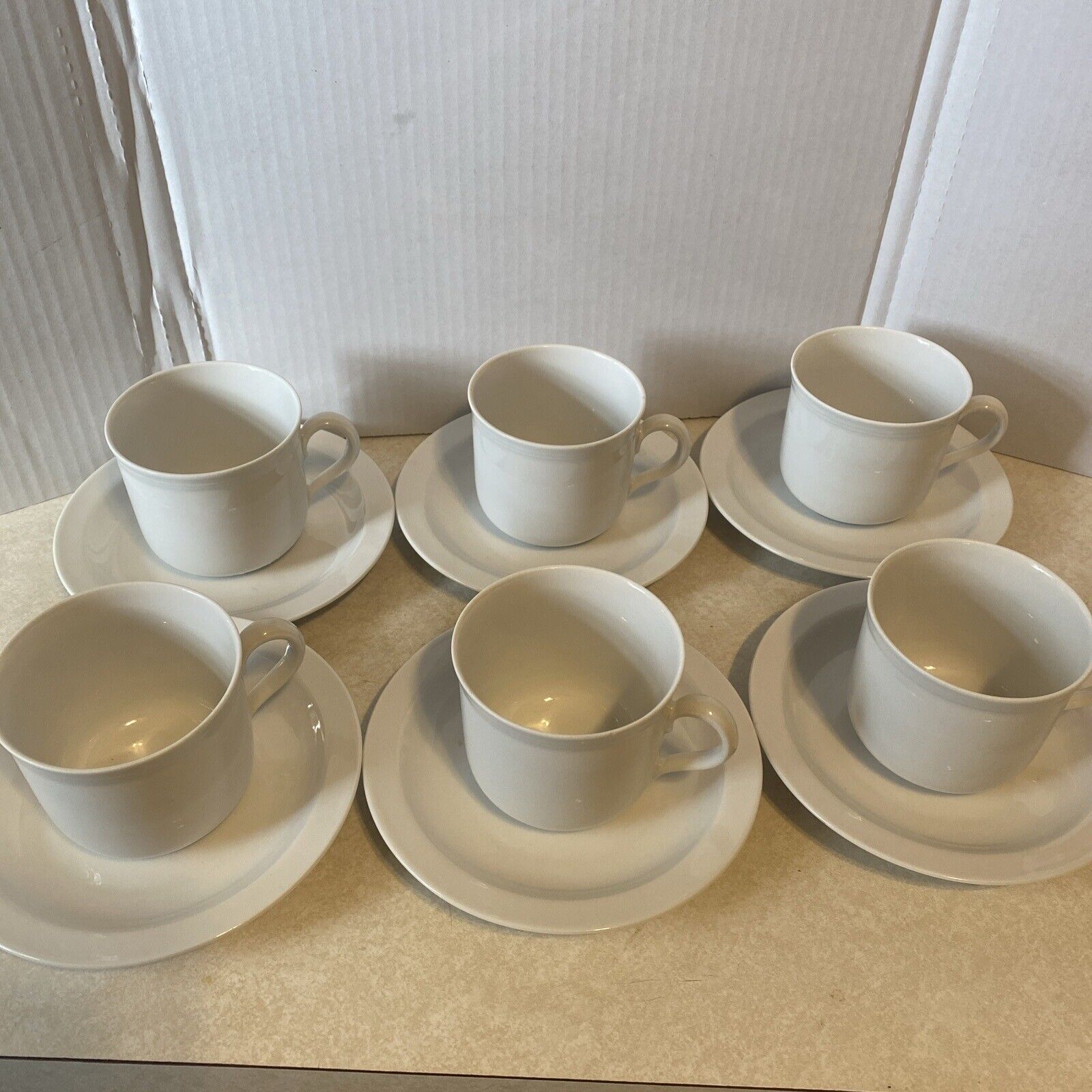 Vintage 6 Sets Seltmann Weiden Bavaria White Cups and Saucers 12 Pieces Total