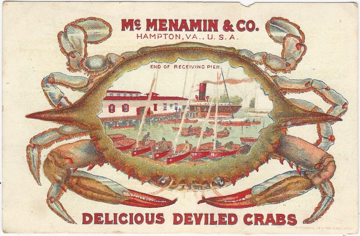 Deviled Crab - McMenamin Hampton Virginia Seafood Shellfish Vintage Trade Card