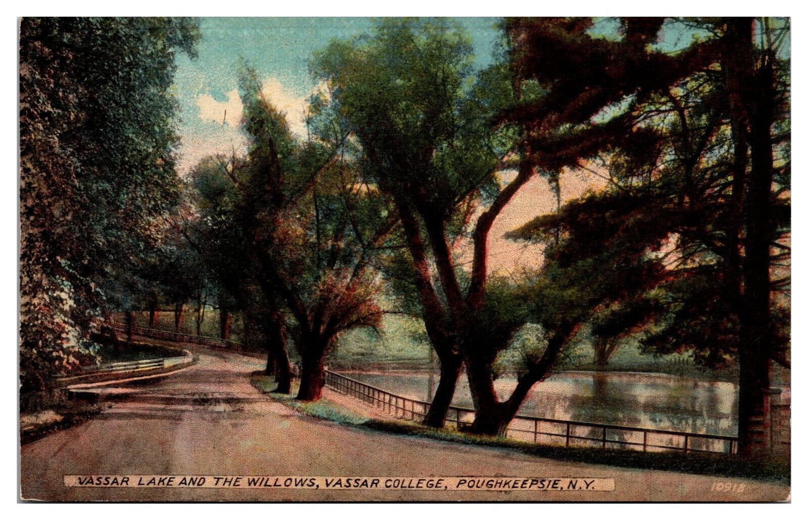 Antique Vassar Lake and the Willows, Vassar College, Poughkeepsie, NY Postcard