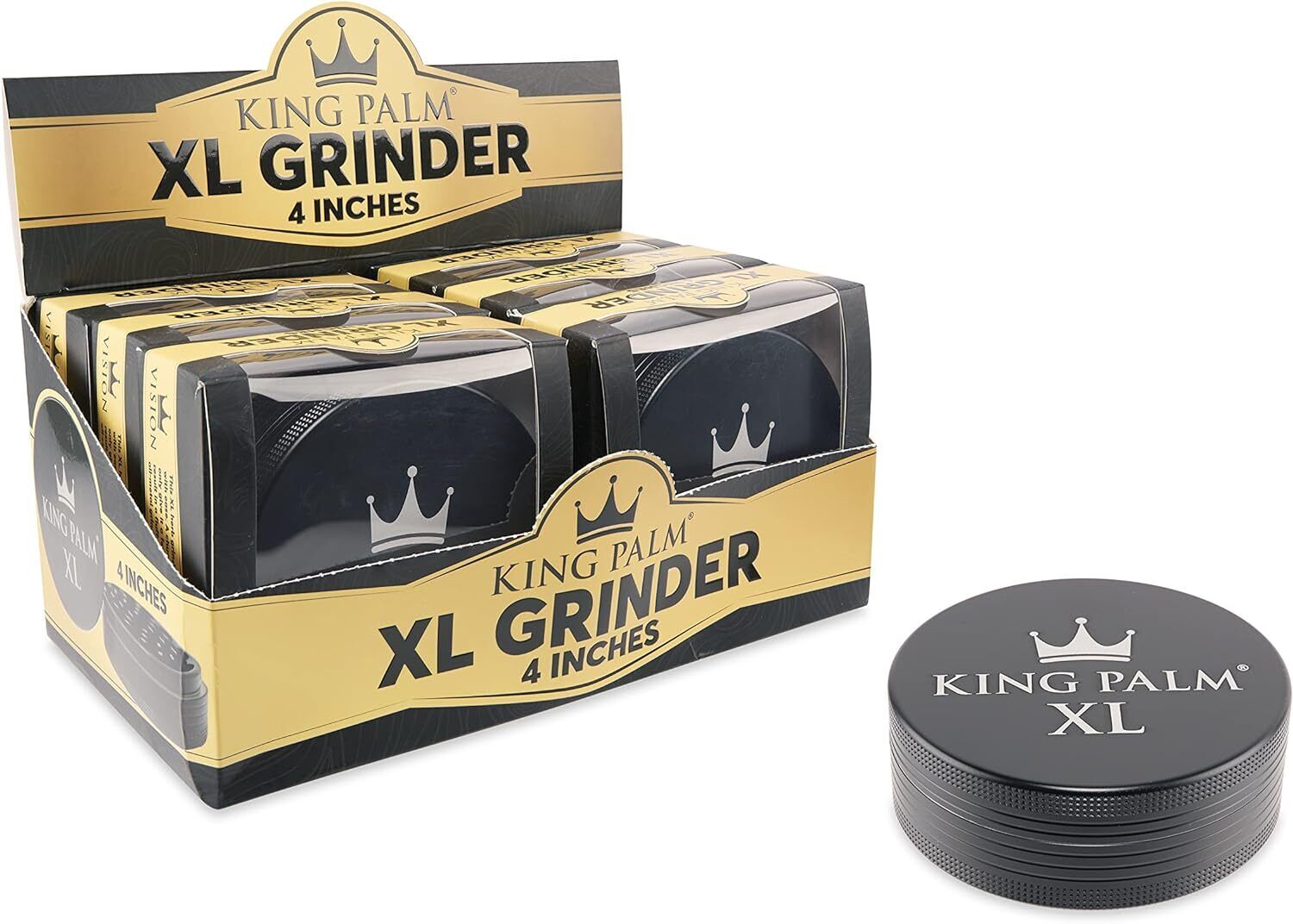 King Palm | XL Size | Black Aluminum 2 Piece 100mm Grinder Display | 6 Packs