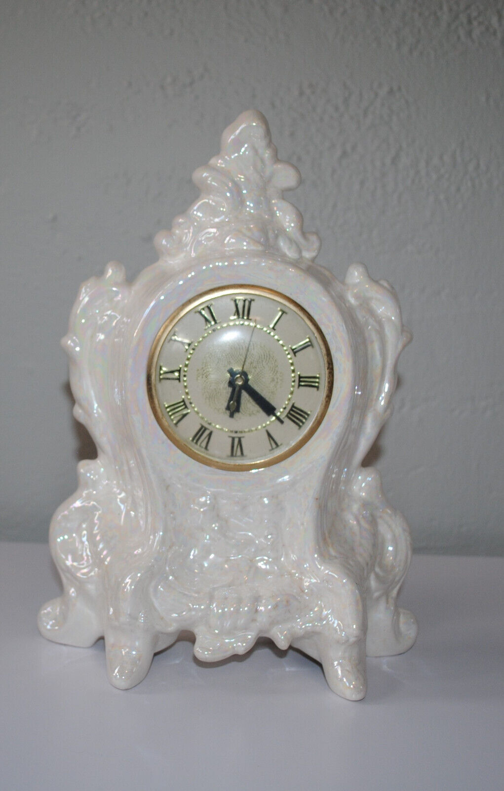 Vintage Clock Movement By Lanshire Opal White Ceramic Porcelain Mother Of Pearl