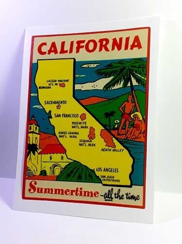 California Summertime Vintage Style Travel Decal / Vinyl Sticker, Luggage Label