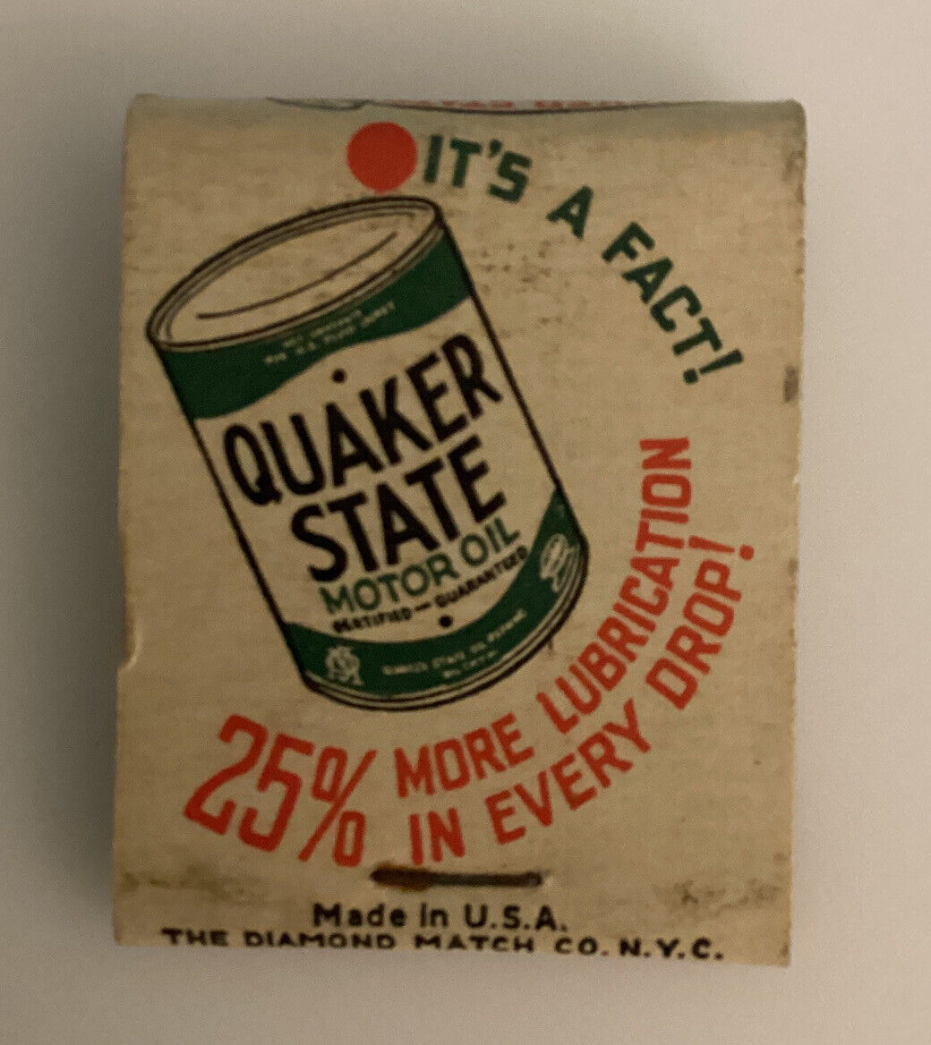 Vintage Diamond Matchbook 1930’s Quaker State Geneva Oil Can Company Ohio