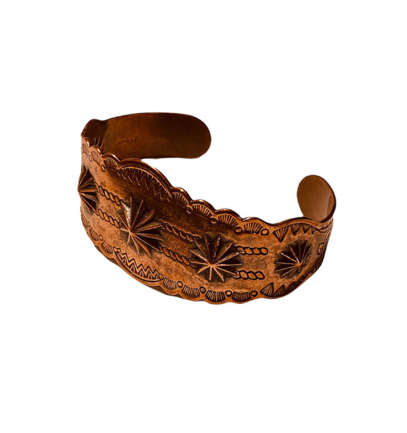 Vintage Native American Solid Copper Cuff Bracelet Signed P