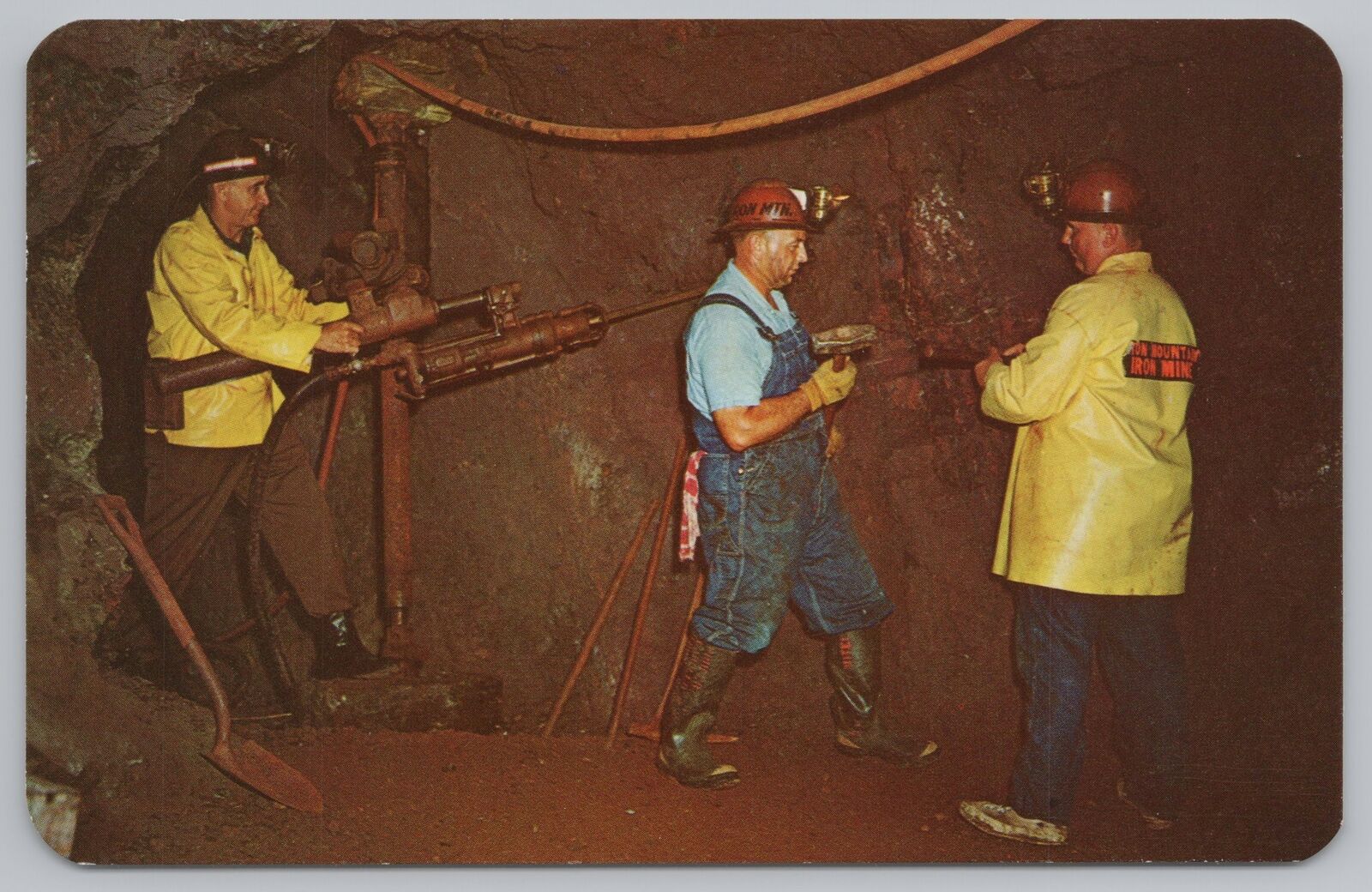 Mining-Factory~Two Minors @ Iron Mountain Mine~Underground Tours~MI~1975~Vtg PC