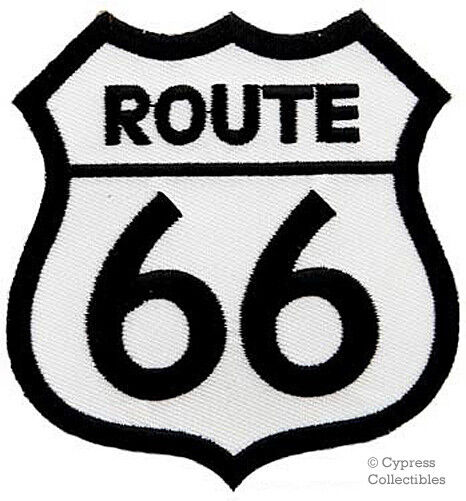 ROUTE 66 iron-on PATCH - Embroidered HIGHWAY ROAD SIGN HISTORIC EMBLEM US WHITE