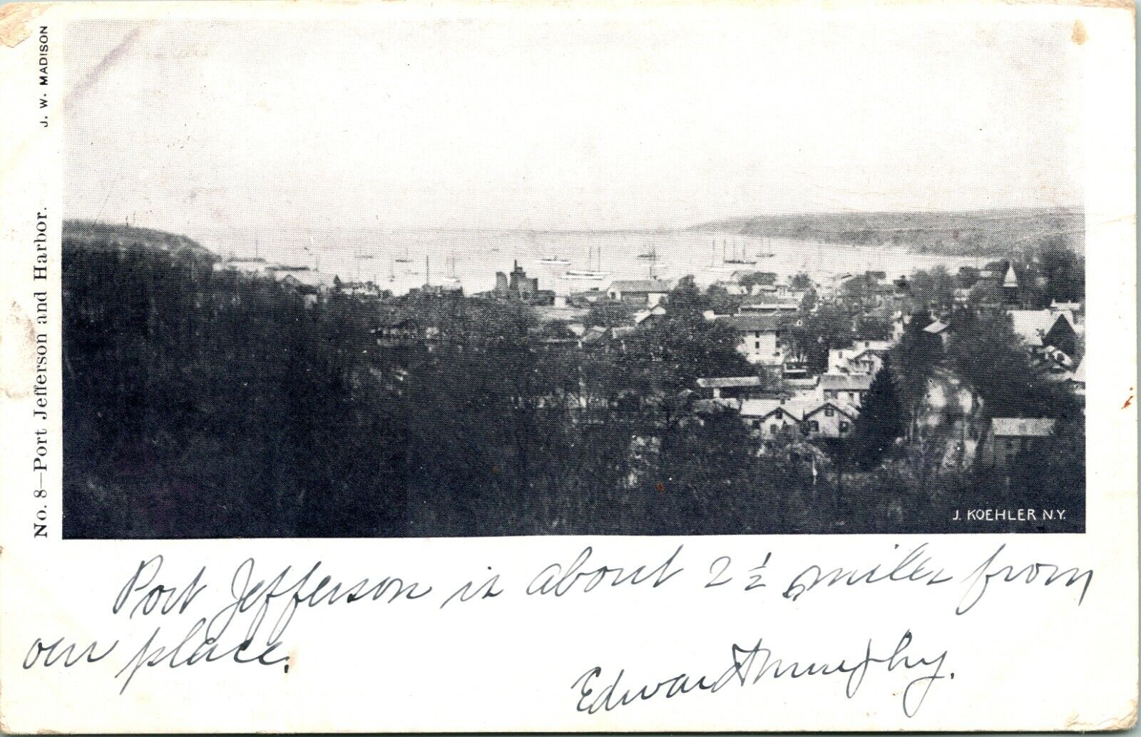 Vtg Postcard 1906 Port Jefferson Harbor Bird\'s Eye View Undivided