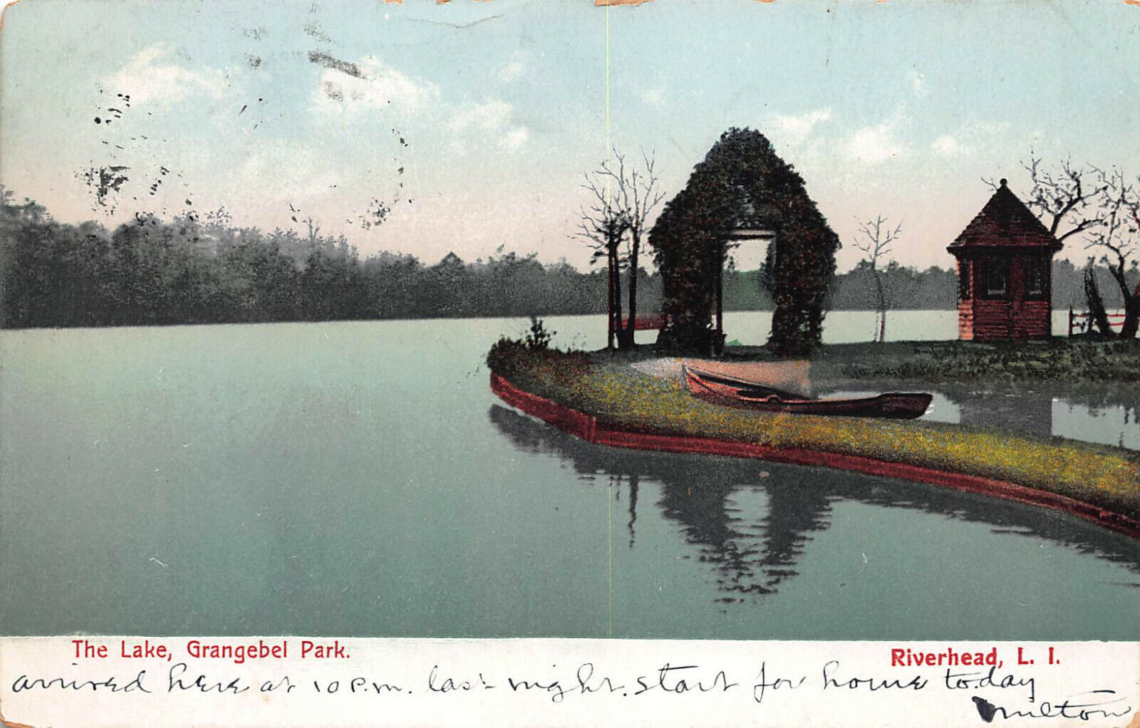 The Lake, Grangebel Park, Riverhead, Long Island, N.Y., Postcard, Used in 1907