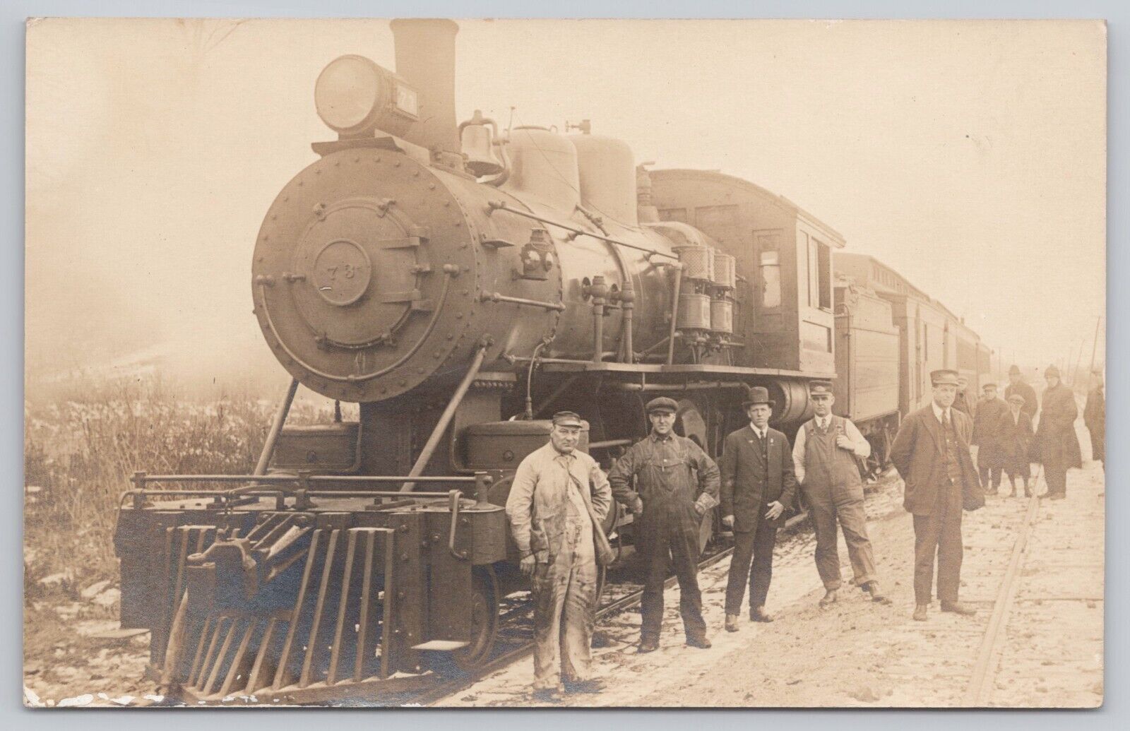 White Pass & Yukon Railroad Locomotive 73 & Crew, VTG RPPC Real Photo Postcard