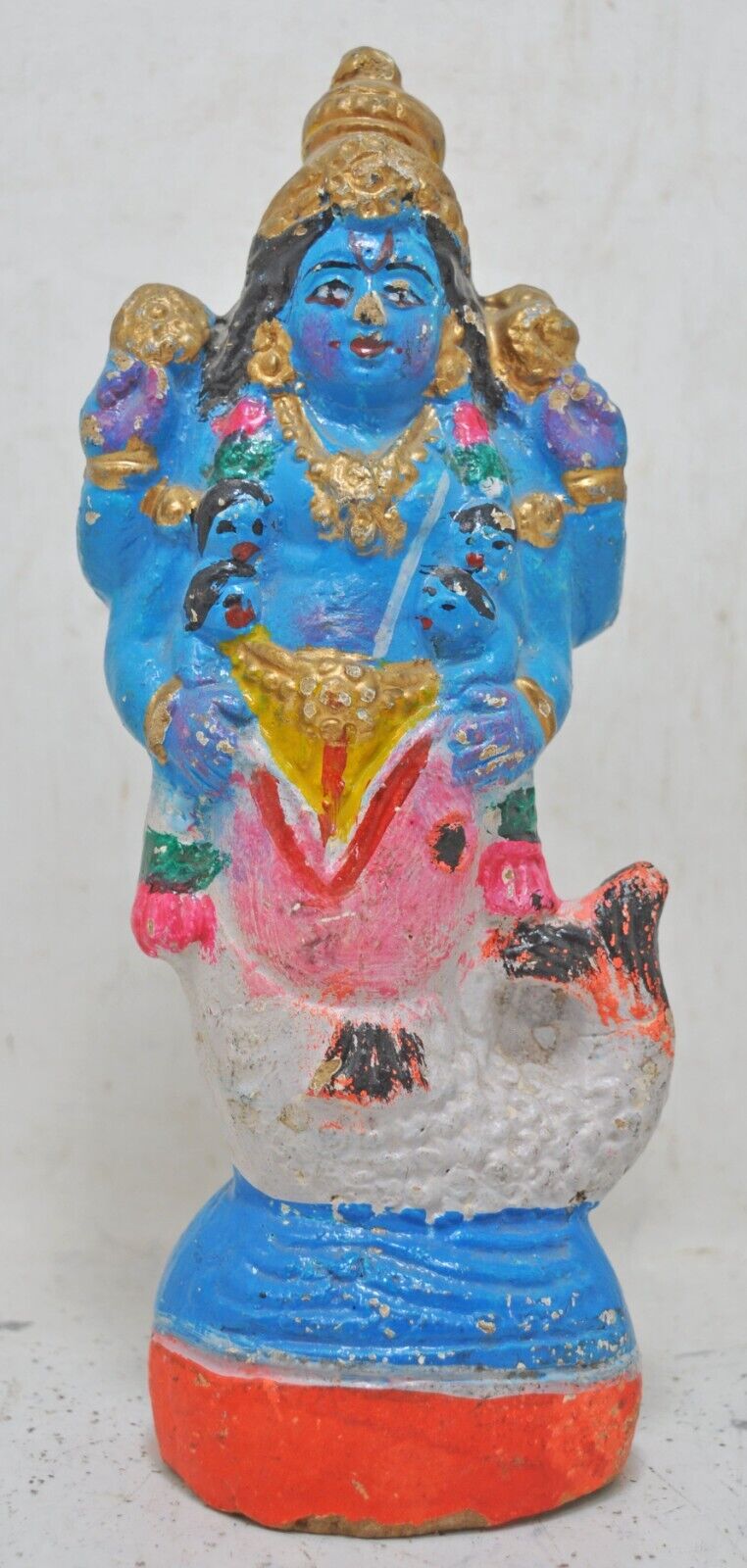 Antique Terracotta God Vishnu Idol Figurine Original Old Hand Crafted Painted