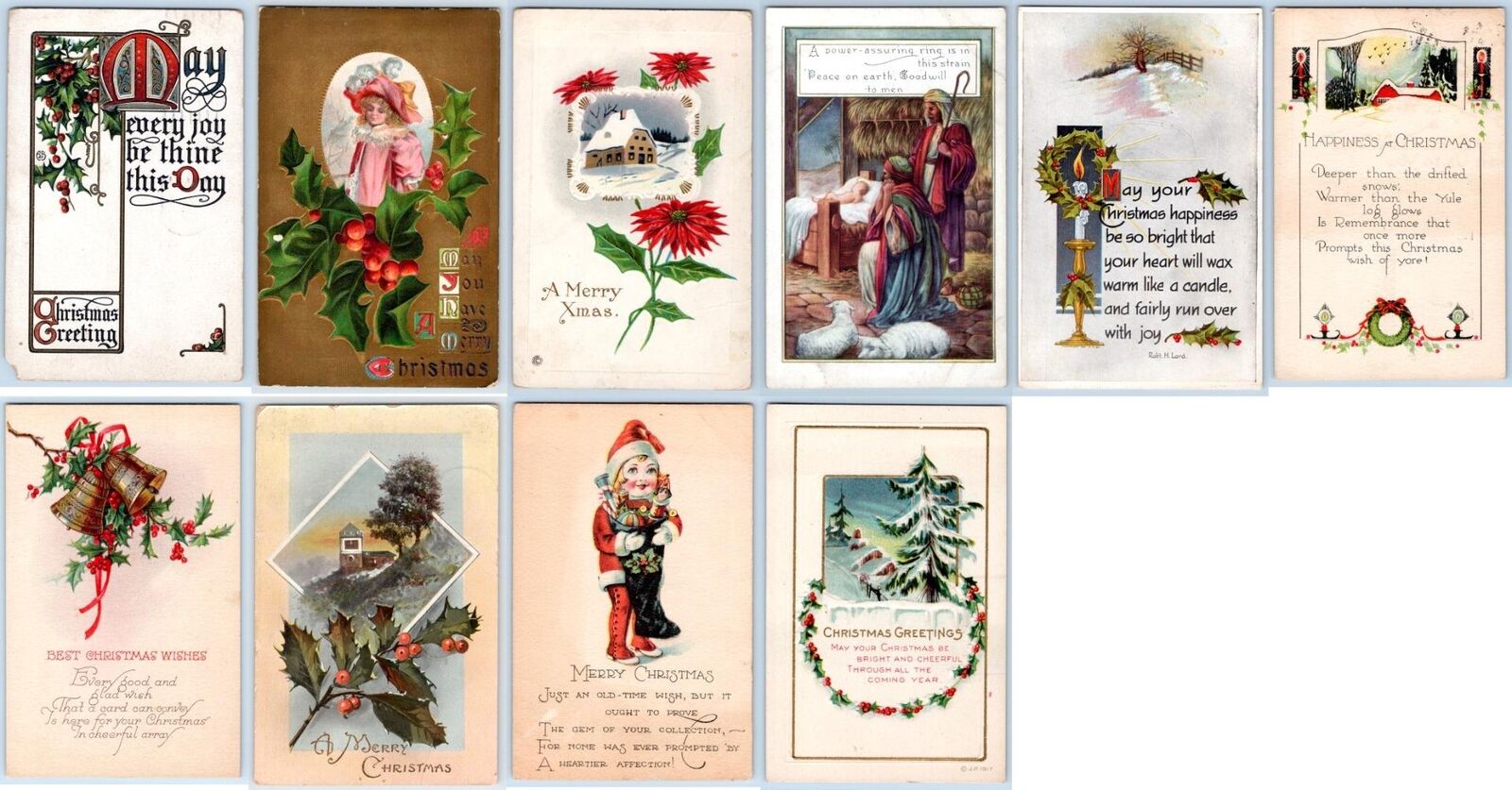 LOT/10 ANTIQUE CHRISTMAS VINTAGE POSTCARDS*EARLY 1900\'s*CONDITION VARIES #38