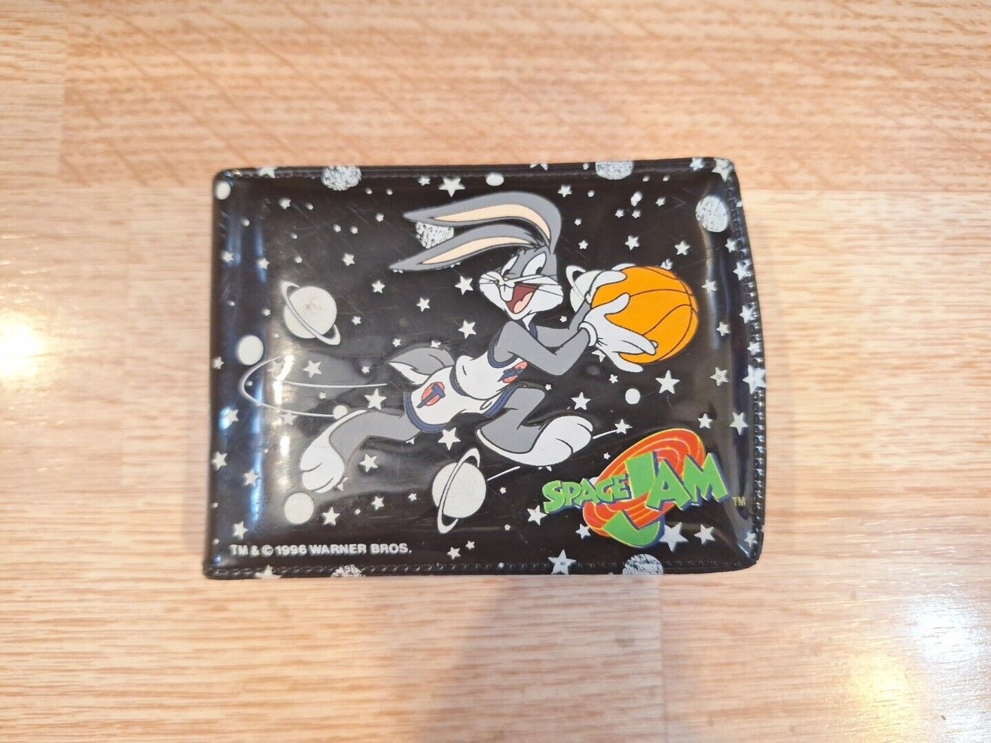 VTG - 1996 Space Jam Bugs Bunny Black PVC Bi Fold Wallet Warner Bros 