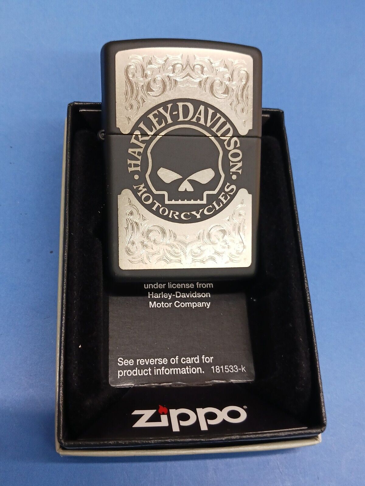 Zippo 29291 Laser-Etched Harley Davidson Skull Black Matte