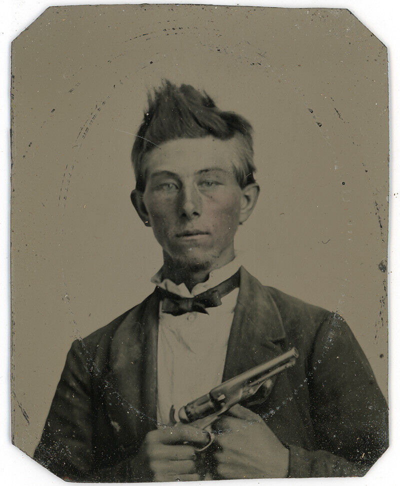 1860’s Civil War Era Tintype Photograph Young Man  with Colt Revolver Rare