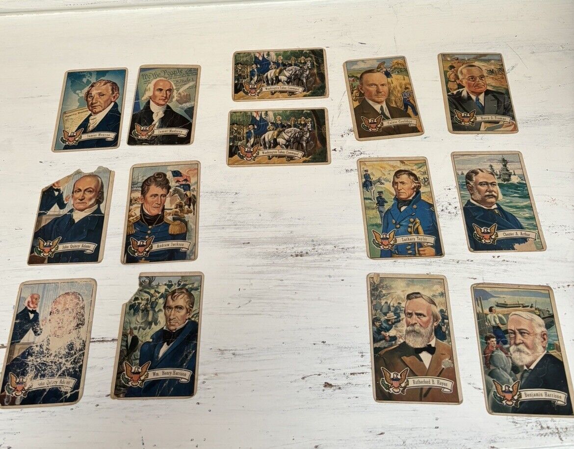Vintage 1952 Bowman U.S. Presidents Collectors Series Lot of 14 Trading Cards