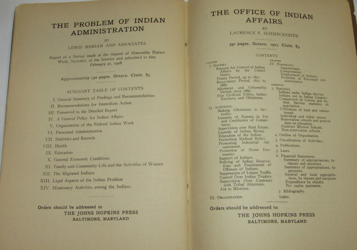 VTG 1928 BOOK PROBLEM OF INDIAN ADMINISTRATION SUMMARY, FINDINGS MERIAM REPORT