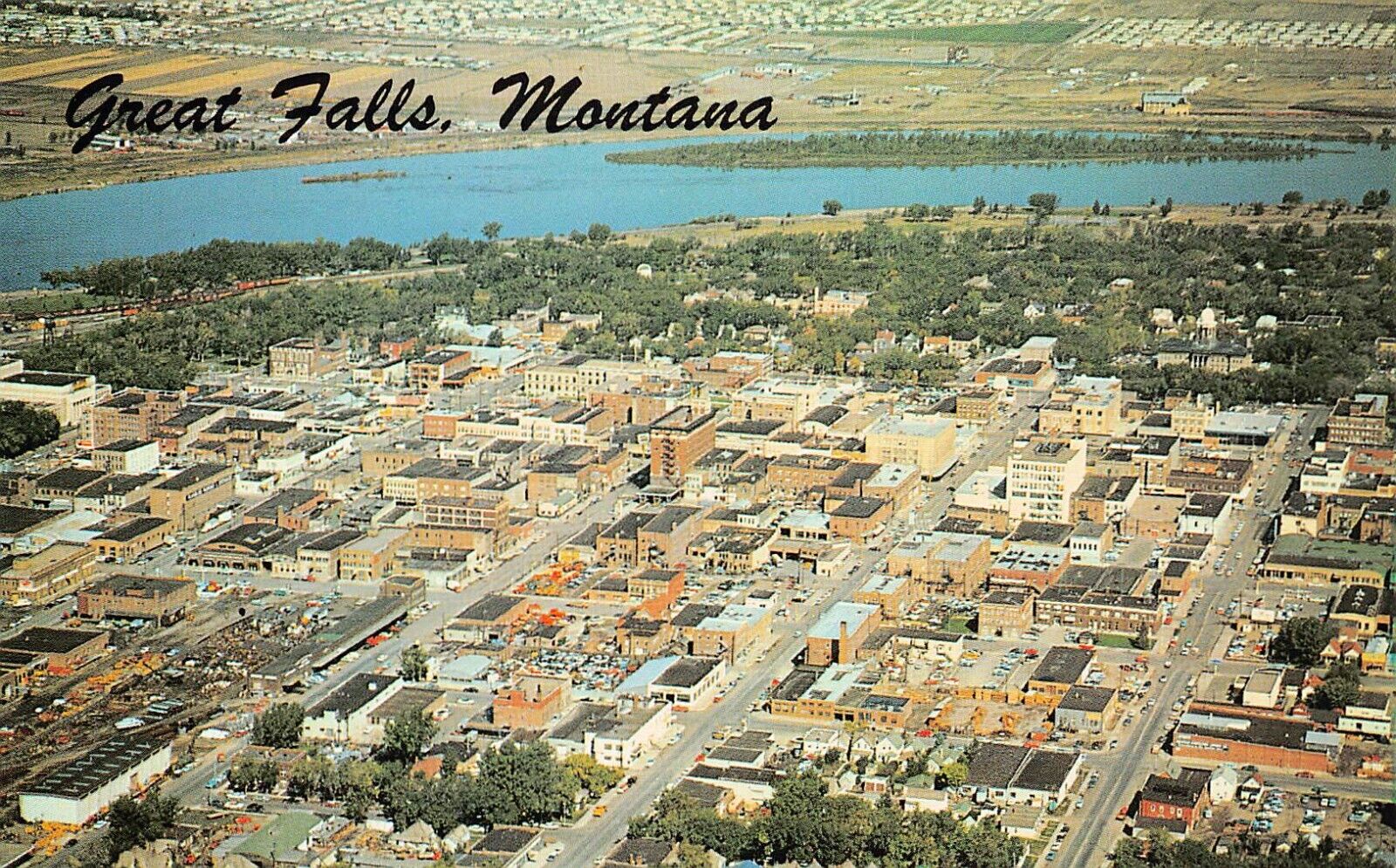 Great Falls MT Montana Downtown Main Street State Capitol Vtg Postcard C25