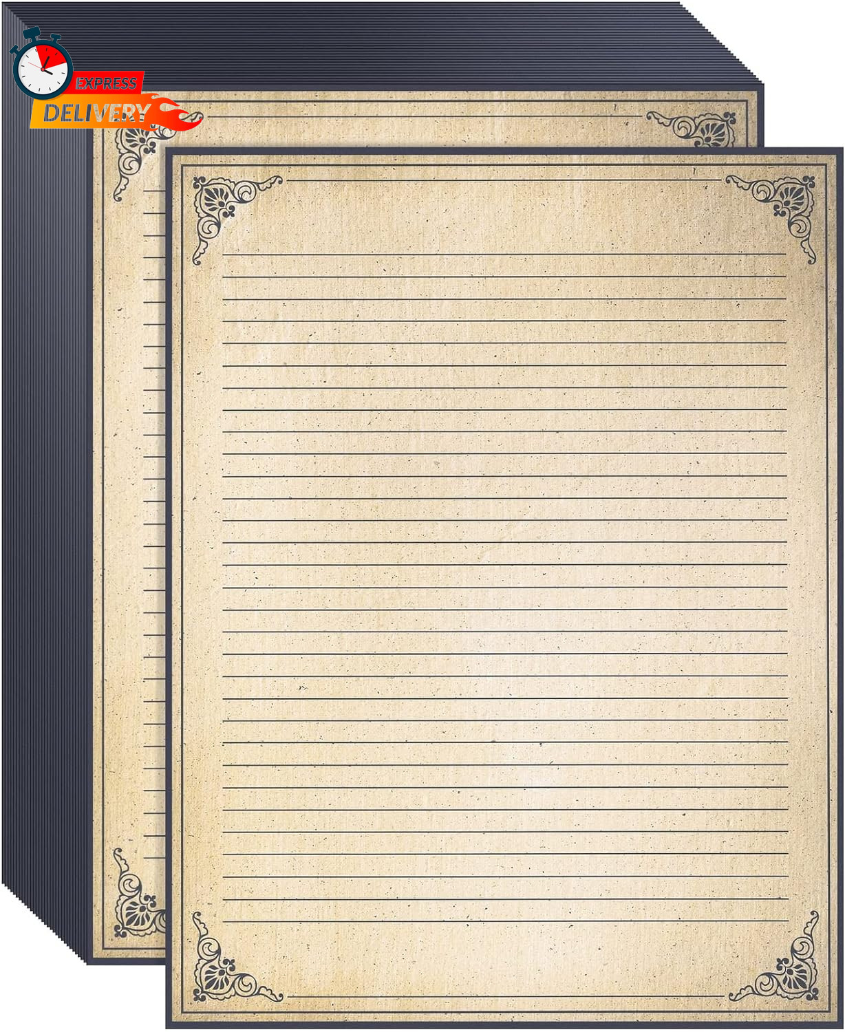 48 Sheets Vintage Lined Paper with Antique Border for Writing Letters, 8.5 X 11