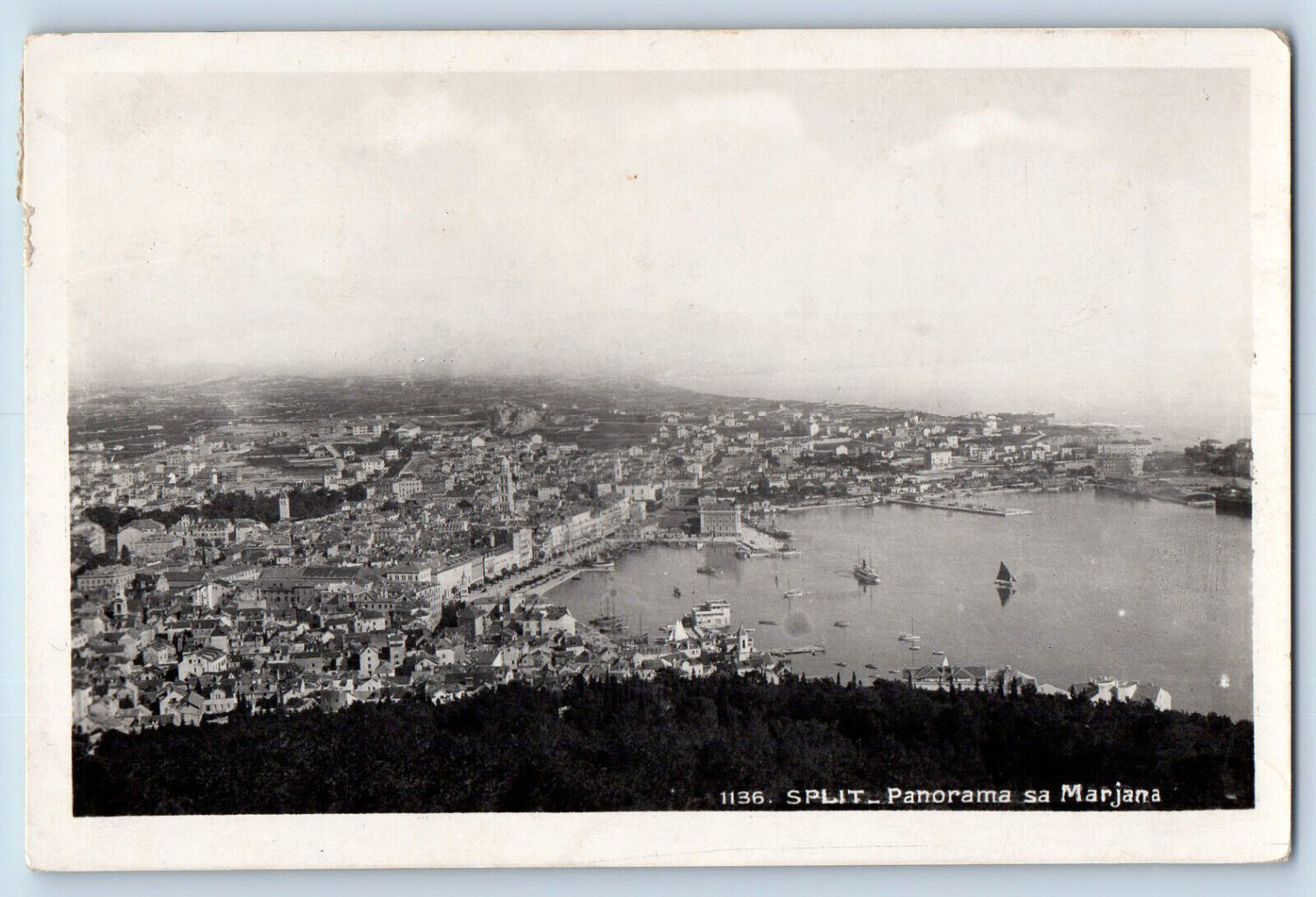 Yugoslavia Postcard Split Panorama View of Marjana c1930's Vintage RPPC Photo