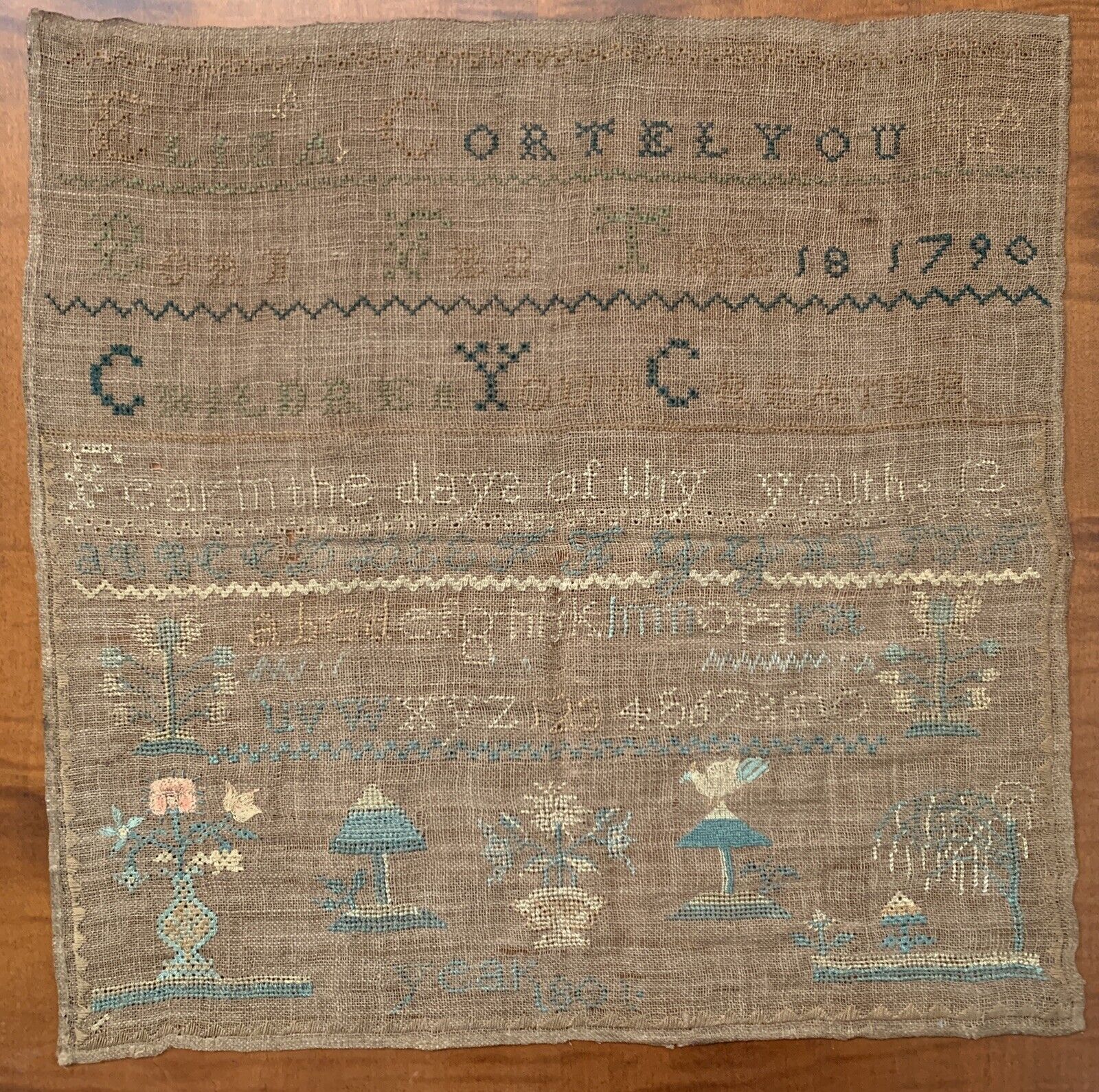 An Antique American Needlework Textile Sampler Dated 1790-1806