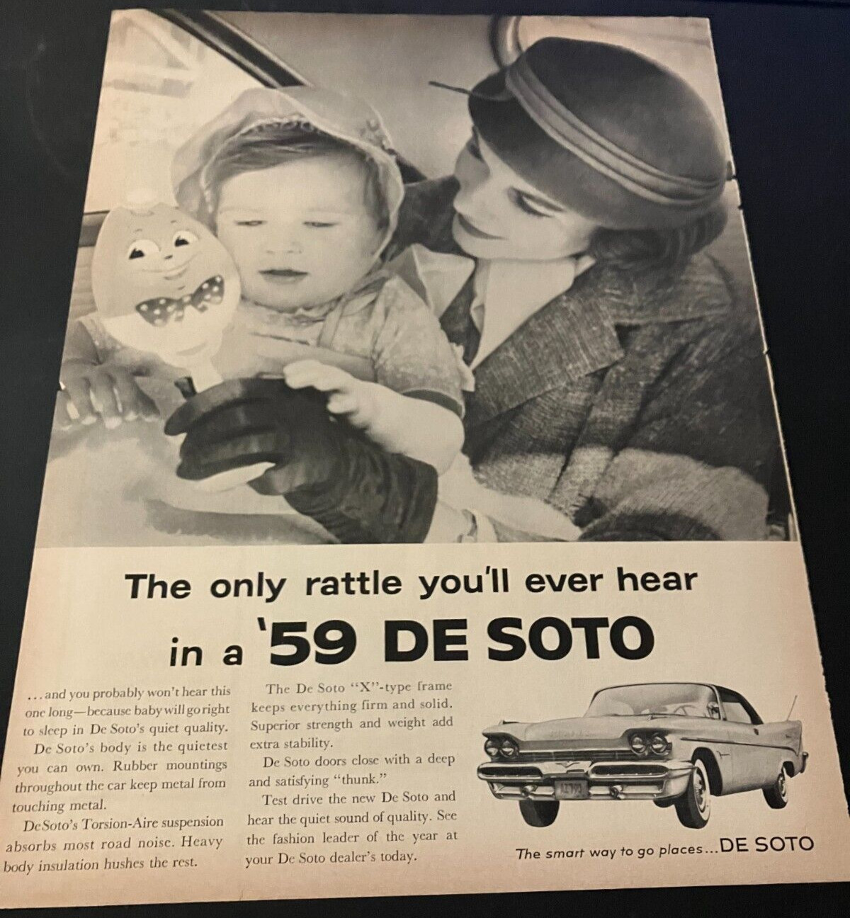 1959 DeSoto - Vintage Original Print Ad / Wall Art - Baby Playing With Rattle
