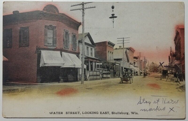 1911 Water Street, Looking East, Shullsburg Wisconsin WI Vintage PC