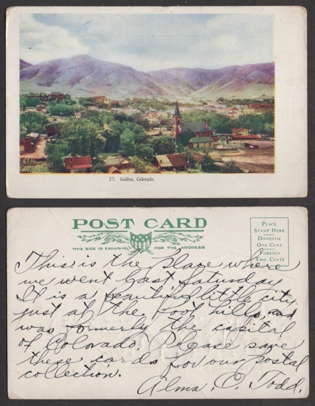 Old Colorado Postcard – Golden - Embossed