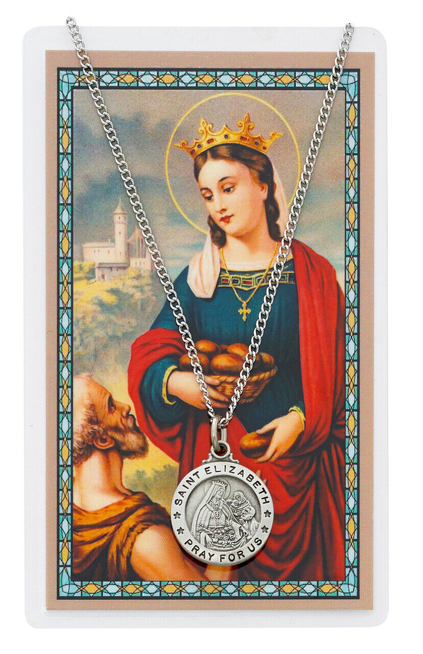 St. Elizabeth of Hungary Medal Necklace with a Laminated Prayer Card