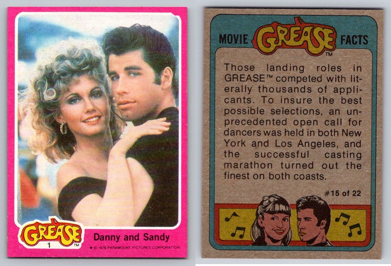 1978 TOPPS GREASE Movie Trading Cards- Series 1 Pink - U Pick Complete Your Set